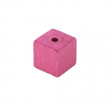 10 Cuentas de Madera Cubo / Cuadrado 10 mm Rosa Brillante