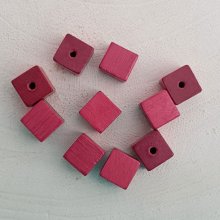 10 Cuentas de Madera Cubo / Cuadrado 10 mm Rosa Viejo