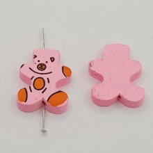 Cuenta de madera en forma de oso rosa N°01-01