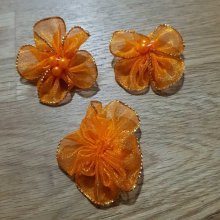Lote de 3 flores de colores Telas de Organza Naranja