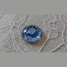 cabujón de vidrio redondo 12mm flor azul 034 