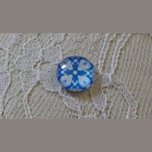 cabujón de vidrio redondo 12mm flor azul 005 