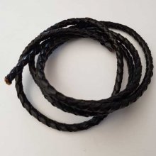 1 mètre Cordon rond cuir tressé Noir 5 mm