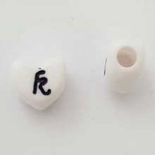 Perle Cœur Lettre K Blanc Noir 11mm