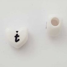 Perle Cœur Lettre T Blanc Noir 11mm