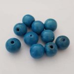 10 Perles Bois ronde 11.5 mm Turquoise N°01