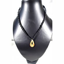 Collier cuir et médaillon goutte verre de Murano