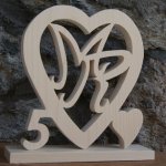 Coeur noce de bois, 5 ans de mariage, initiales personnalisées, idée cadeau noces de bois