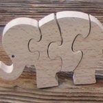 puzzle elefante 4 piezas madera de haya maciza, hecho a mano, animales de la sabana