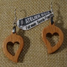 pendientes corazon haya encerada, madera boda, san valentin, hecho a mano