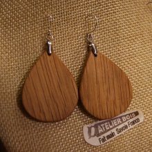 boucles d'oreilles goutte en bois bijoux éthiques fait main en bois, bijou nature ciré, pour oreilles percées