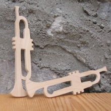 Figurita de trompeta de arce macizo de 3mm, tallada a mano, miniatura decorativa, adorno para scrapbooking musical