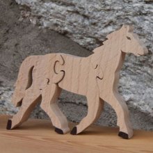 Puzzle de madera 4 piezas montar a caballo hecho a mano madera maciza, animales de granja