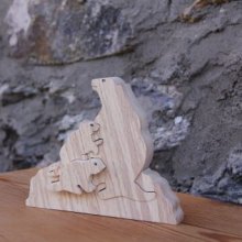 3 marmotas puzzle 4 piezas madera de haya maciza, hecho a mano, animales de montaña