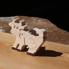 Puzzle de madera 4 piezas madera maciza de haya vaca, hecho a mano, animales de granja