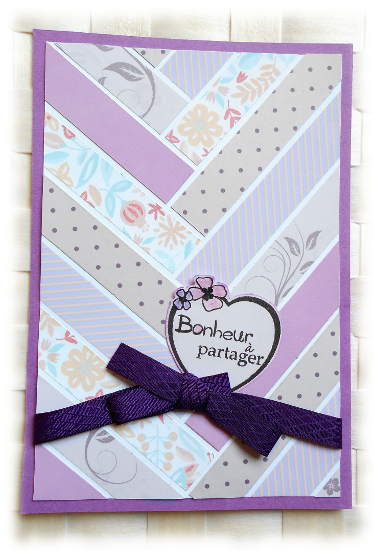 Carte de bonheur à partager au graphisme "chevrons" aux couleurs mauve et violet