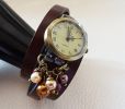 Montre bracelet 3 tours  cuir Marron  perles nacrées