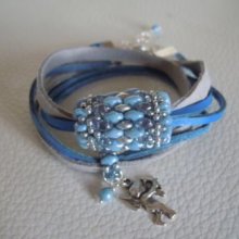 Saipan pulsera de cuero de doble vuelta azul