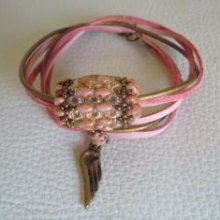 Pulsera Saipan doble vuelta cuero rosa 