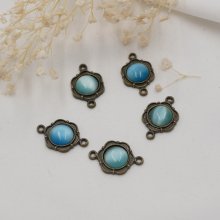 Lot de 5 demi cabochons Bleu sertis double connecteur bronze