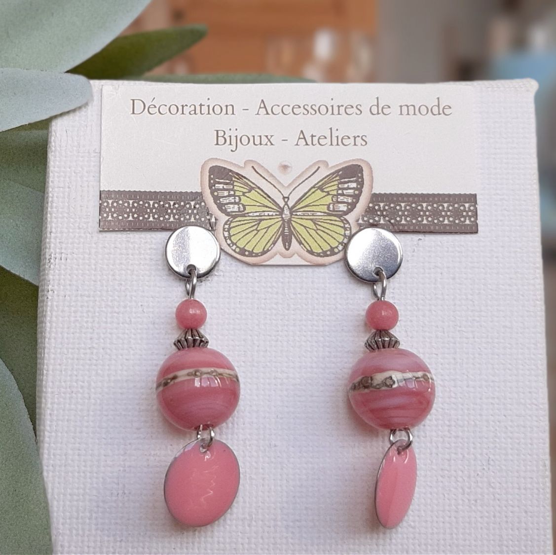 boucles d'oreilles pour oreilles percées rose guimauve