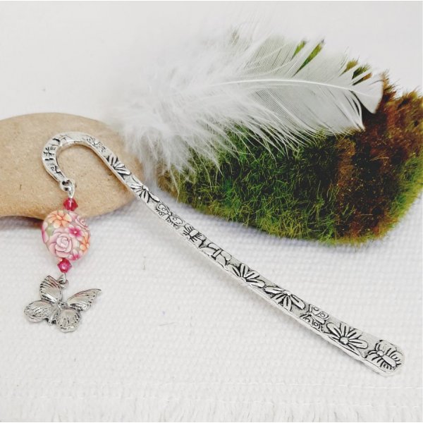 marcap&aacute;ginas colgante de plata mariposa y perla muy original en forma de lente con dise&ntilde;o de flor