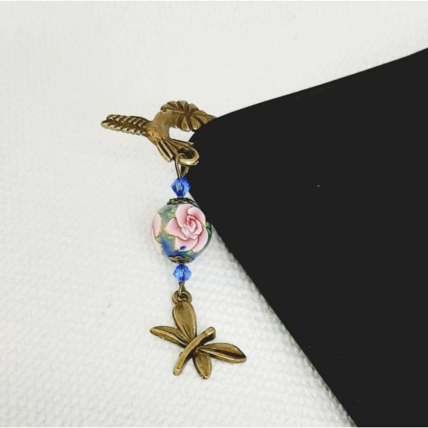 p&aacute;ginas de marca colgante libelluele color bronce con perla sublime con rosa handmadertisanale 