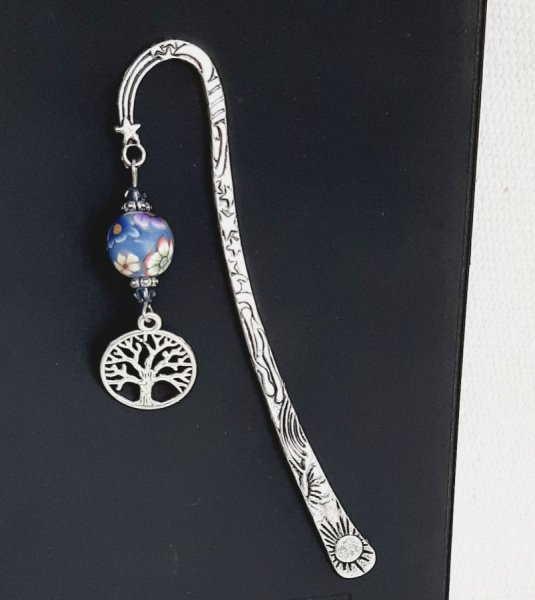 marcap&aacute;ginas &aacute;rbol de la vida plata y violeta azul perla hecho a mano