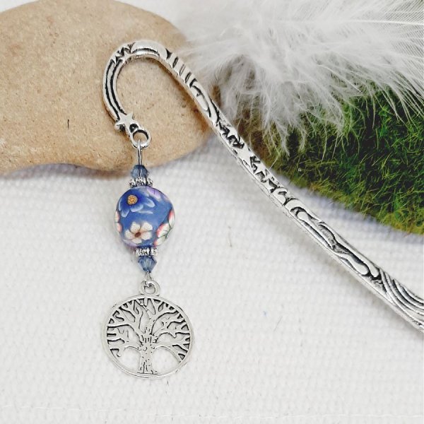 marcap&aacute;ginas &aacute;rbol de la vida plata y violeta azul perla hecho a mano