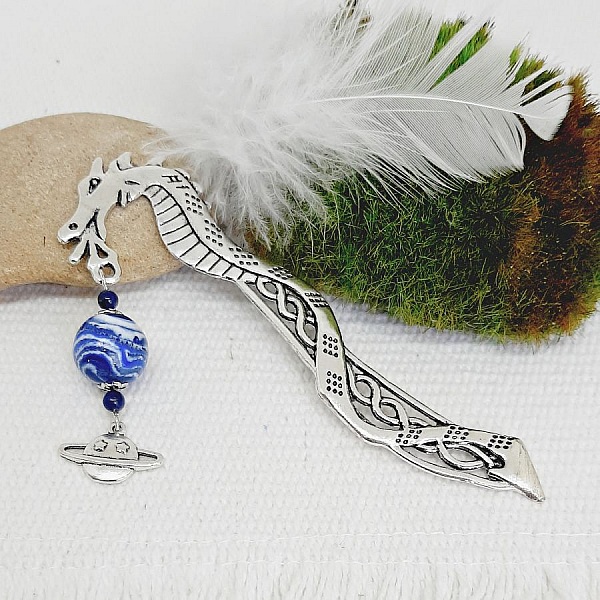 marcap&aacute;ginas hermoso colgante tema planeta con perla azul universo ecol&oacute;gico