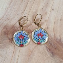 Pendientes colgantes flor oriental azul