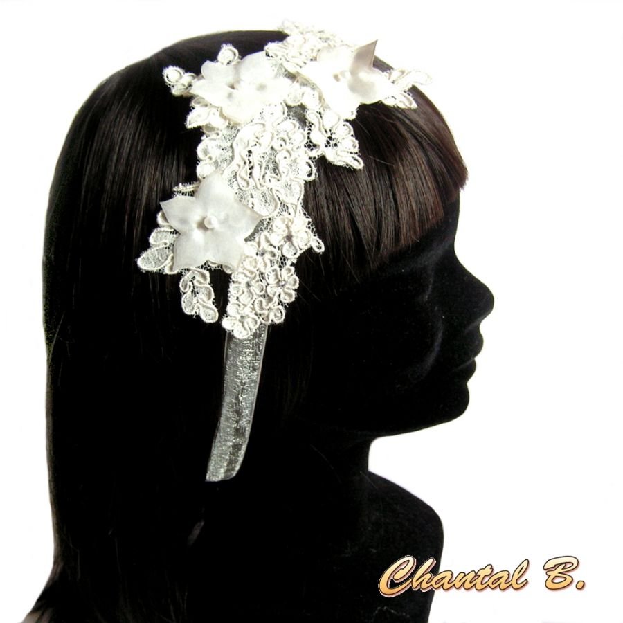 diadema de encaje Calais marfil accesorio de boda diadema de seda flor rhinestone