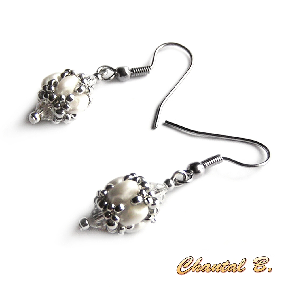 pendientes de boda cuentas de cristal swarovski coral nacarado y cuentas de cristal plateado
