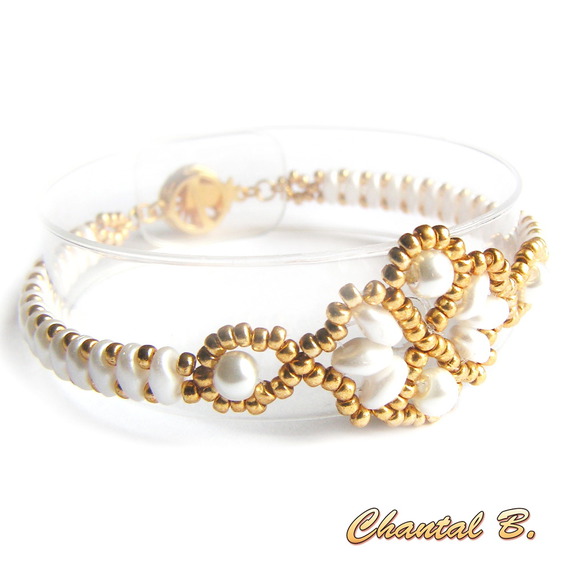 pulsera de boda con perlas blancas y perlas de oro noche de bodas