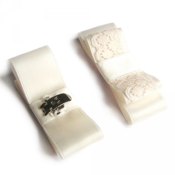 clips zapatos boda accesorio lazo raso an&iacute;s y encaje blanco tema naturaleza