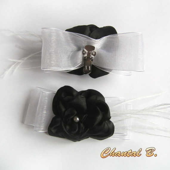 zapatos de boda clips negro satén organza blanco shabby chic