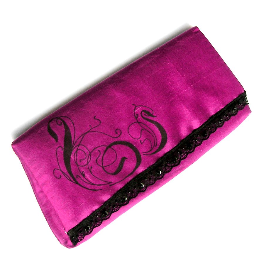 fucsia embrague bolso baguette seda salvaje pintado boda