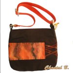 Bolso Marion de seda chocolate y naranja con bandolera ajustable