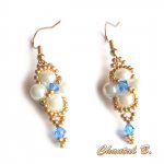 pendientes cristal swarovski zafiro azul blanco perlas y oro boda bañados en oro