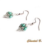 boucles d'oreilles mariage perles swarovski cristal perles de verre &eacute;meraude nacr&eacute; et argent