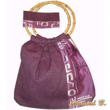 Bandolera y bolso de mano morados con estampado de bambú de seda y algodón