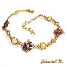 pulsera swarovski cuentas tejidas bronce boheme verde y oro