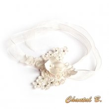 Pulsera de encaje marfil con flor de seda y strass brazalete de novia