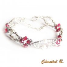 pulsera tejida de cristal de swarovski con perlas y plata 