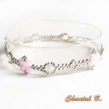 pulsera swarovski cuentas swarovski rosa AB boheme cristal y plata boda romantica