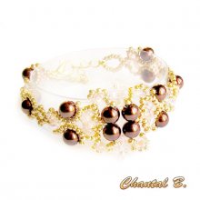 pulsera tejida con cuentas de perlas de chocolate salmón y oro transparente cuentas de boda noche