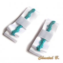 clips zapatos de novia lazo de satén blanco y azul de encaje turquesa accesorio ceremonia de noche chic