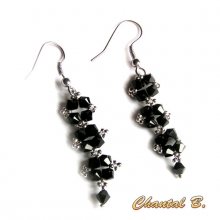 pendientes de cristal swarovski negro y plata boda noche