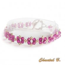 swarovski pulsera rosa fucsia romantica swarovski cuentas tejidas cristal rosa y plata