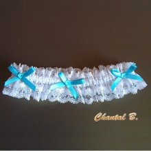 blanco y azul liga de la boda con encaje blanco y diamantes de imitación azul lazos de raso Celeste vintage romántico